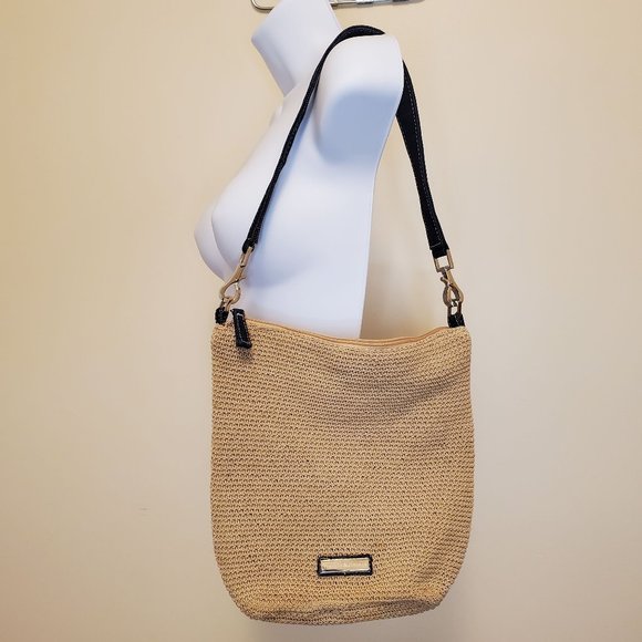 Frankie & Johnnie Handbags - Frankie & Johnnie Tan Crocheted Shoulder Bag Blue Denim Strap